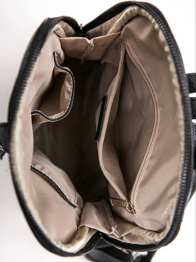 Black Casual Zipper Cowhide Leather Backpack